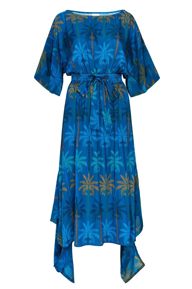 Women MISA Los Angeles Dresses MARTINA DRESS Cobalt Palms Mix