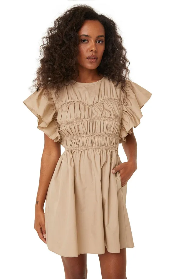 Women MISA Los Angeles Dresses RADHA DRESS Sand Solid Poplin