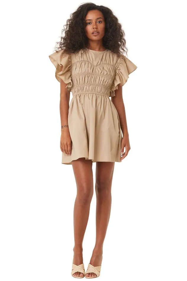 Women MISA Los Angeles Dresses RADHA DRESS Sand Solid Poplin
