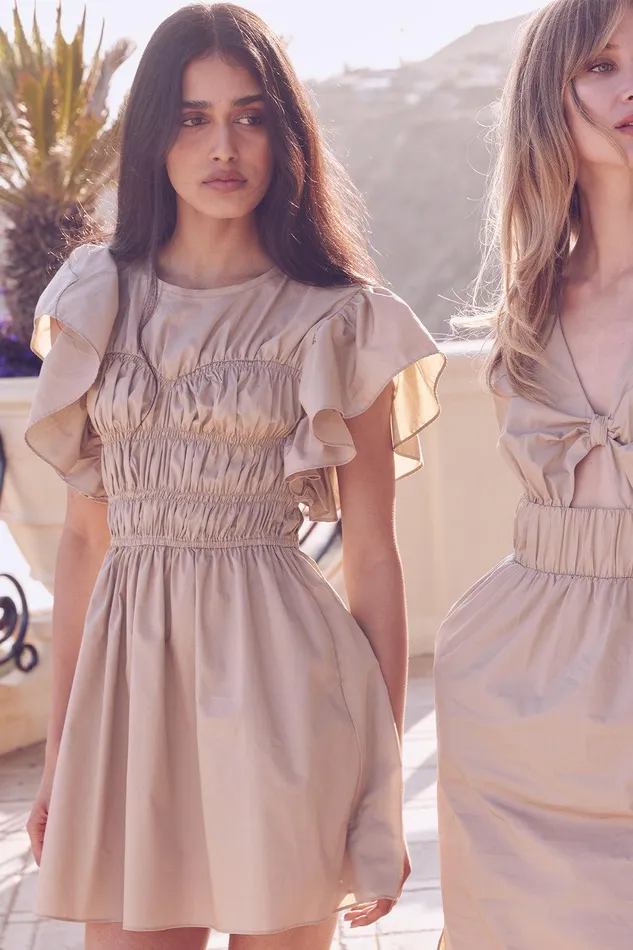 Women MISA Los Angeles Dresses RADHA DRESS Sand Solid Poplin