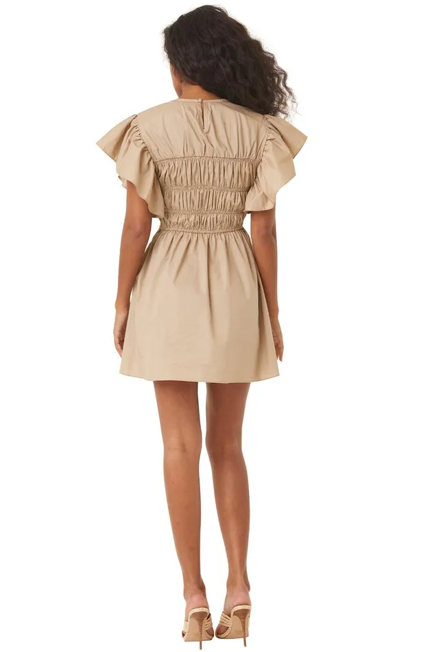 Women MISA Los Angeles Dresses RADHA DRESS Sand Solid Poplin