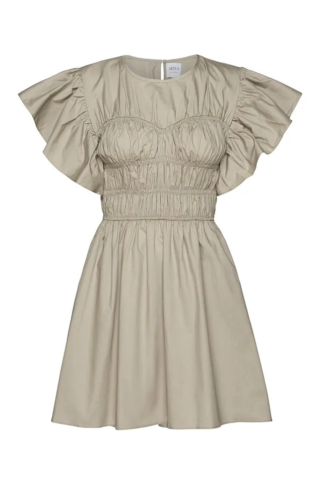 Women MISA Los Angeles Dresses RADHA DRESS Sand Solid Poplin