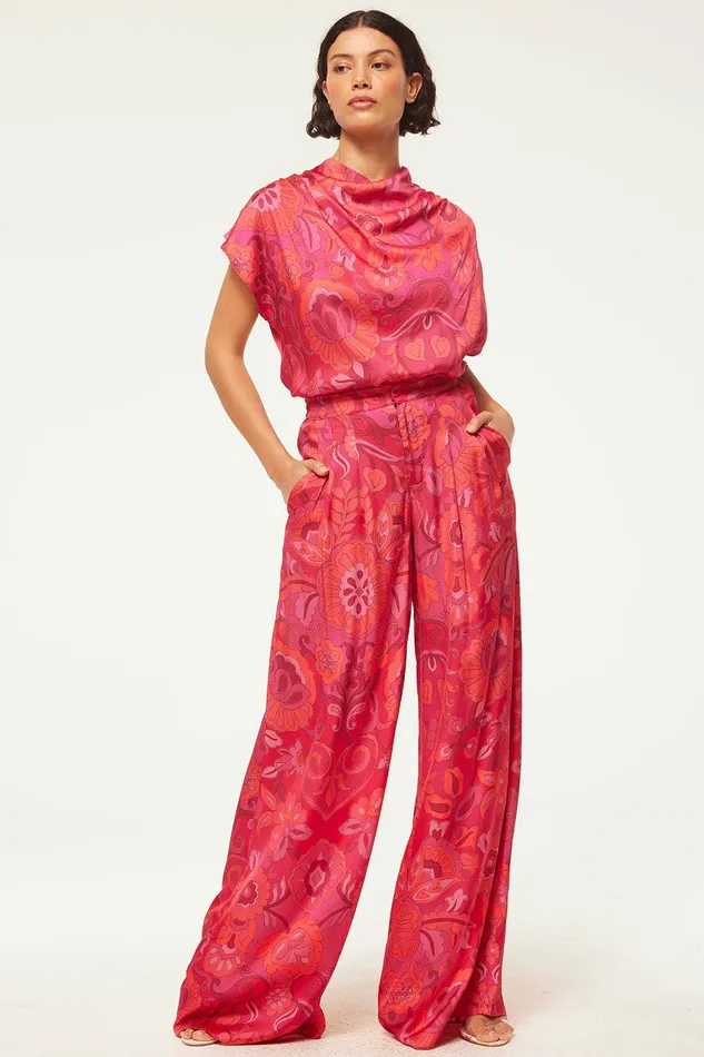 Women MISA Los Angeles Matching Sets LEMOR PANT Flora Corsica Fuchsia