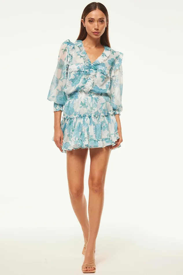 Women MISA Los Angeles Matching Sets MARION SKIRT Turquoise Flora Chiffon