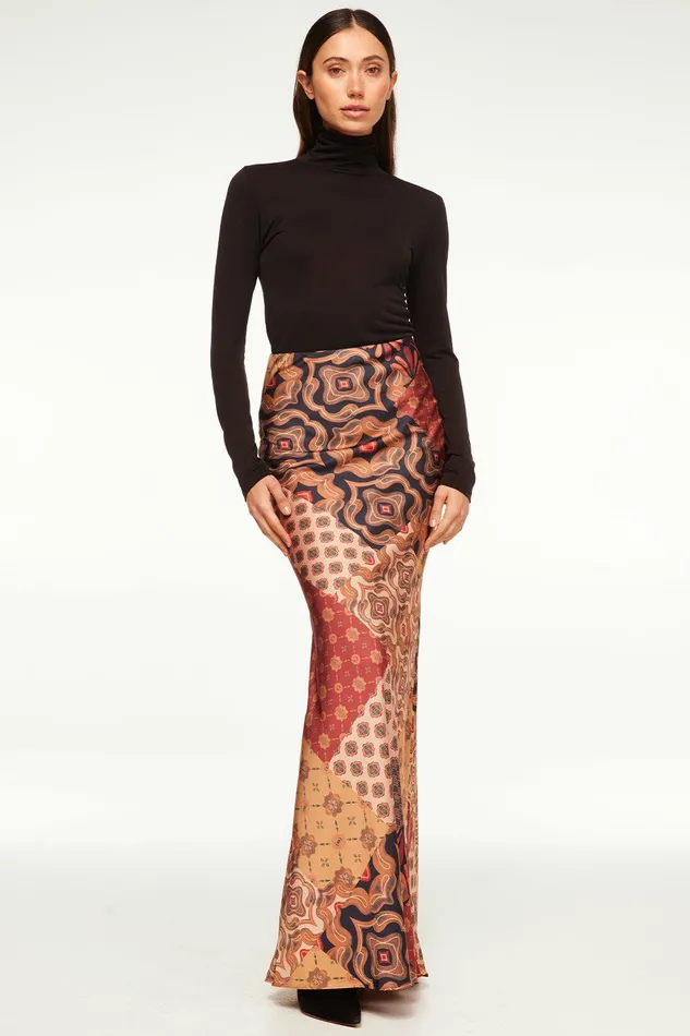 Women MISA Los Angeles Skirts and Shorts SIERRA SKIRT Surreal Patchwork Satin