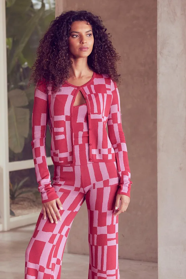 Women MISA Los Angeles Tops ELVIN CARDIGAN Pink and Red