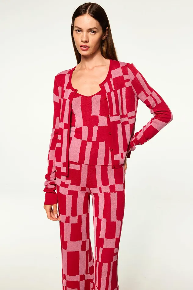 Women MISA Los Angeles Tops ELVIN CARDIGAN Pink and Red