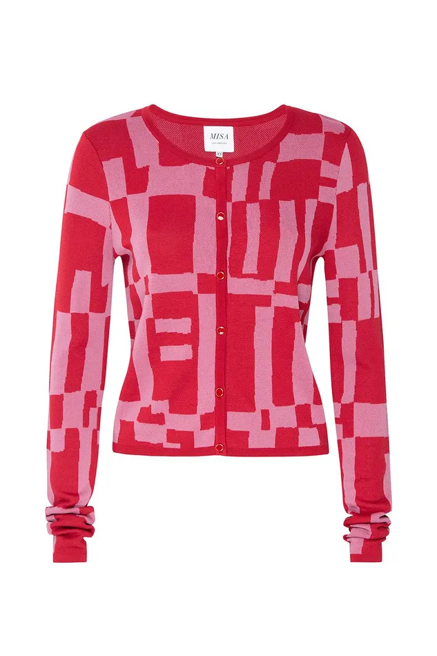 Women MISA Los Angeles Tops ELVIN CARDIGAN Pink and Red