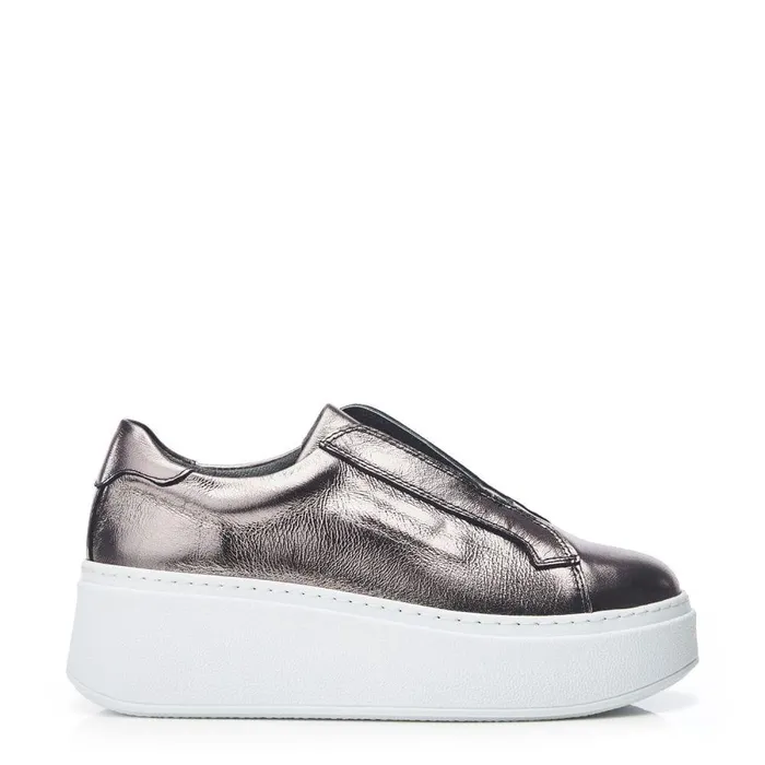 Women Moda In Pelle SlipOn Trainers Bsoleful BAxell Pewter Leather Women Moda In Pelle SlipOn Trainers Bsoleful BAxell Pewter Leather