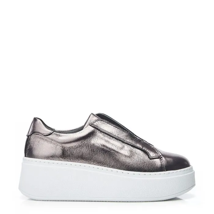 Women Moda In Pelle SlipOn Trainers Bsoleful BAxell Pewter Leather Women Moda In Pelle SlipOn Trainers Bsoleful BAxell Pewter Leather