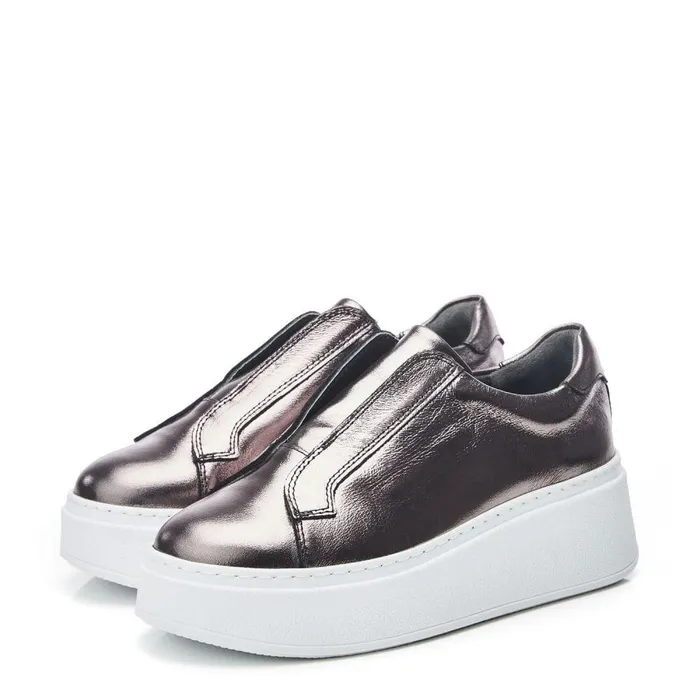 Women Moda In Pelle SlipOn Trainers Bsoleful BAxell Pewter Leather Women Moda In Pelle SlipOn Trainers Bsoleful BAxell Pewter Leather