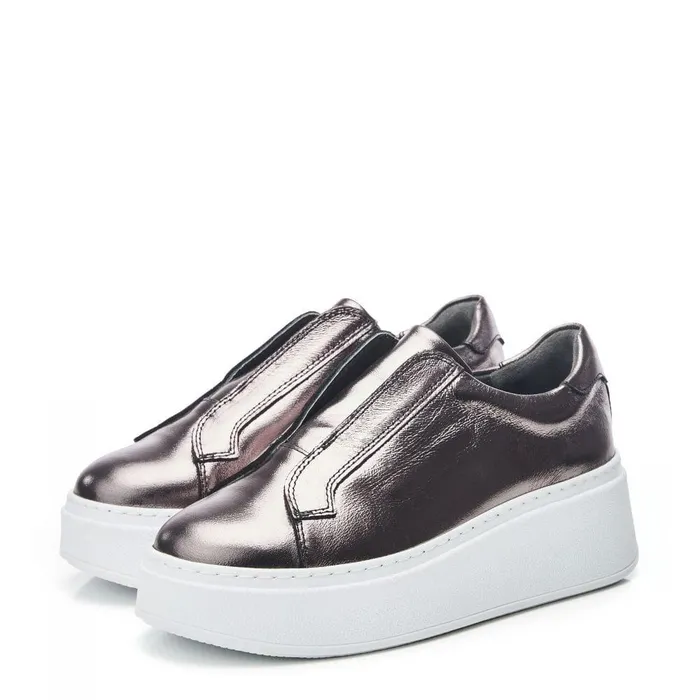 Women Moda In Pelle SlipOn Trainers Bsoleful BAxell Pewter Leather Women Moda In Pelle SlipOn Trainers Bsoleful BAxell Pewter Leather