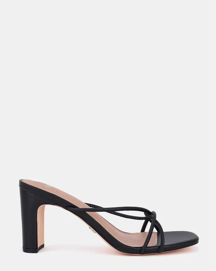 Women NOVO Shoes UGENIE BLACK Slim Rectangular Heels Mules