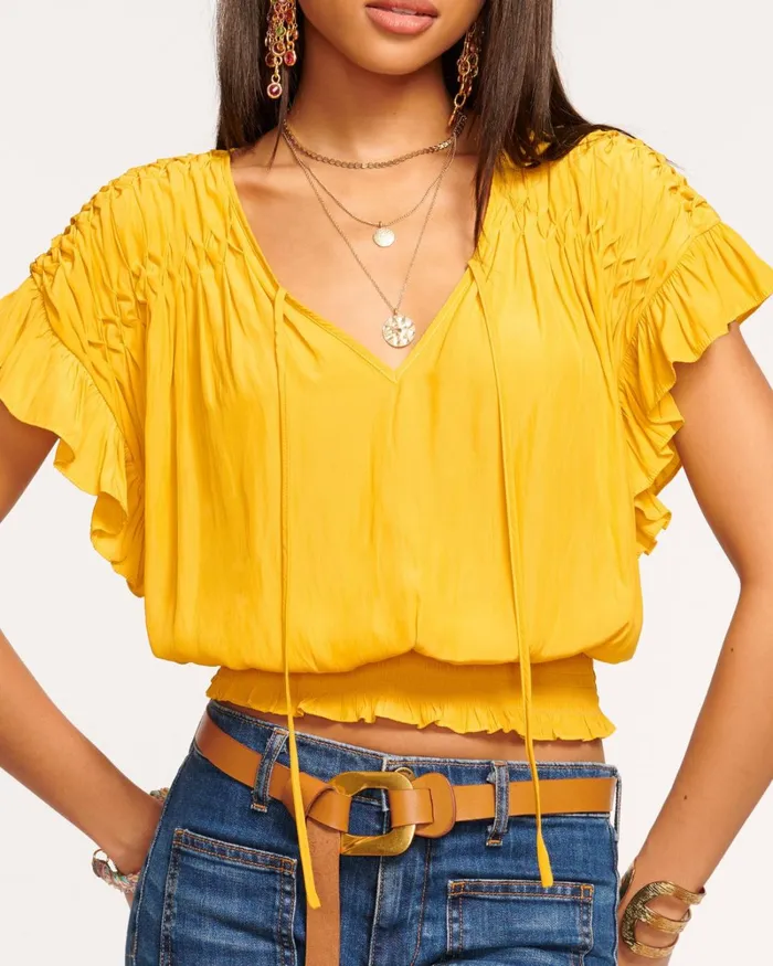 Women Olivia Flutter Sleeve Top Navy Ramy Brook Tops