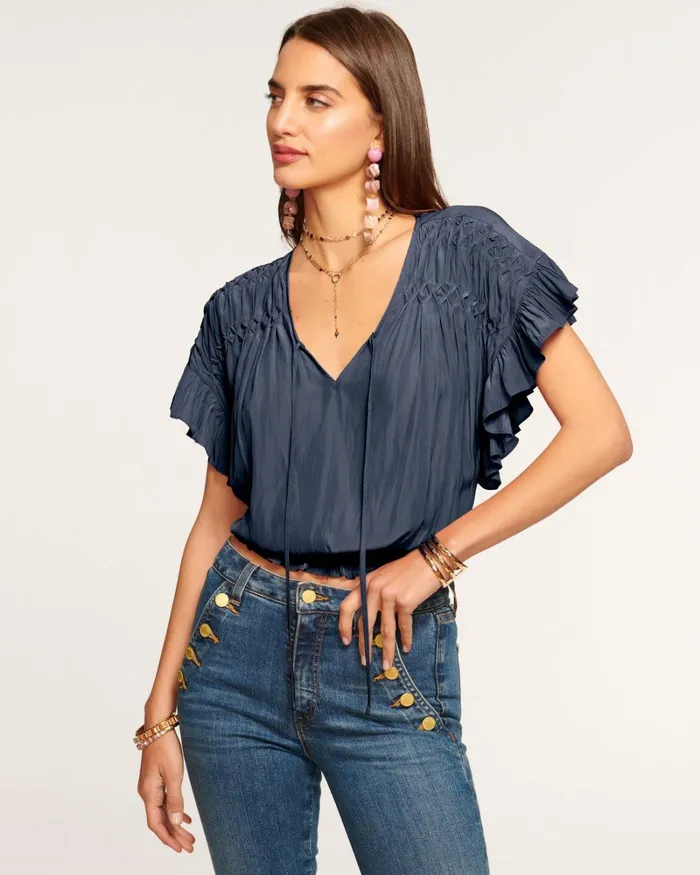 Women Olivia Flutter Sleeve Top Navy Ramy Brook Tops