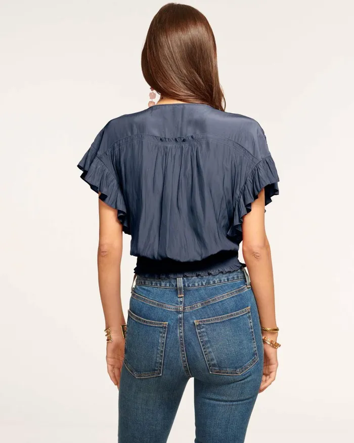 Women Olivia Flutter Sleeve Top Navy Ramy Brook Tops