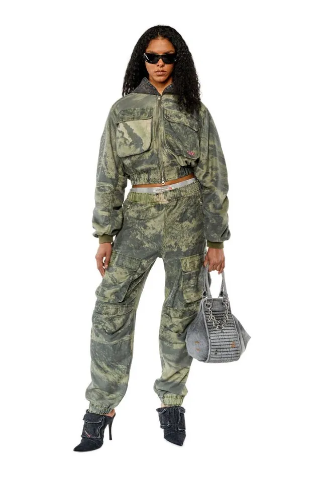 Women PMirtCmf Military Green Diesel Trousers And Shorts