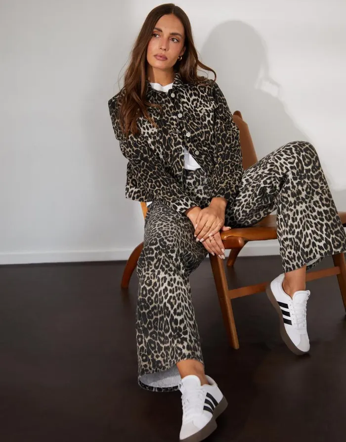 Women Petite Leopard Print Wide Leg Denim Jeans Threadbare Jeans Women Petite Leopard Print Wide Leg Denim Jeans Threadbare Jeans
