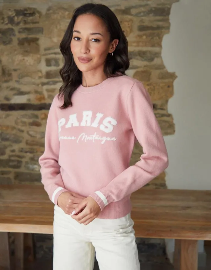 Women Pink Varsity Knitted Jumper Threadbare Jumpers Women Pink Varsity Knitted Jumper Threadbare Jumpers