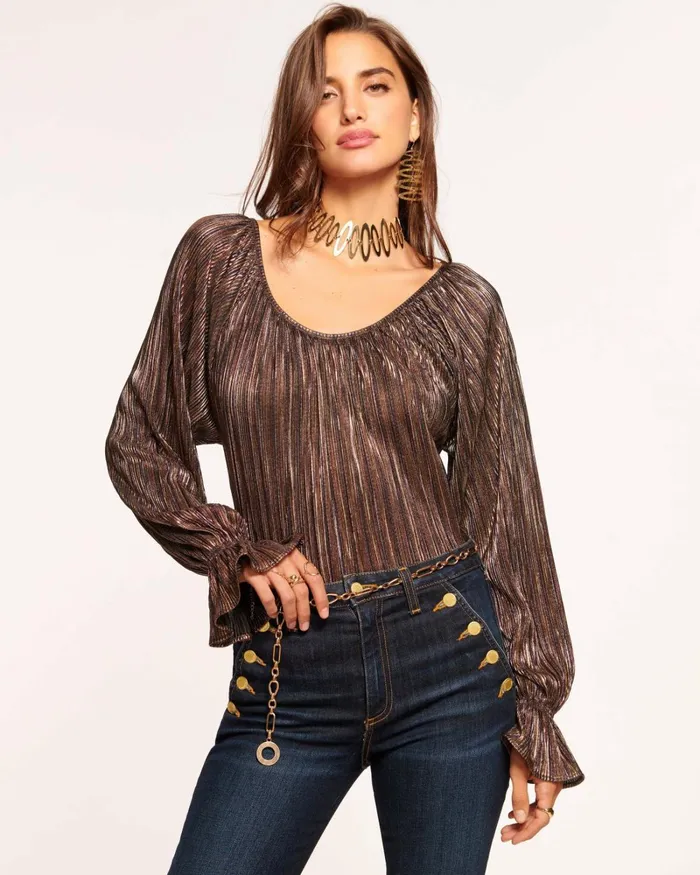 Women Presley Long Sleeve Blouse Neutral Lame Ramy Brook Tops