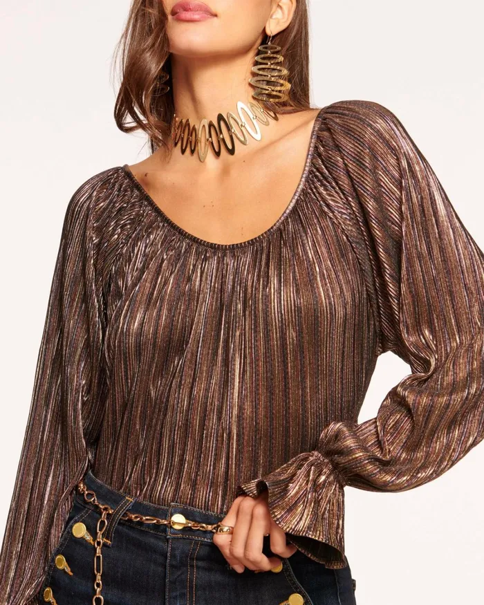 Women Presley Long Sleeve Blouse Neutral Lame Ramy Brook Tops Women Presley Long Sleeve Blouse Neutral Lame Ramy Brook Tops