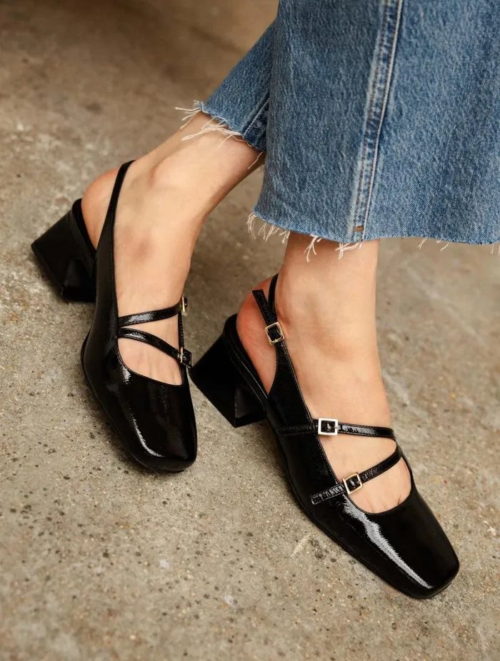 Women Pumps and Mary Janes Bobbies Becca Black Vinyl