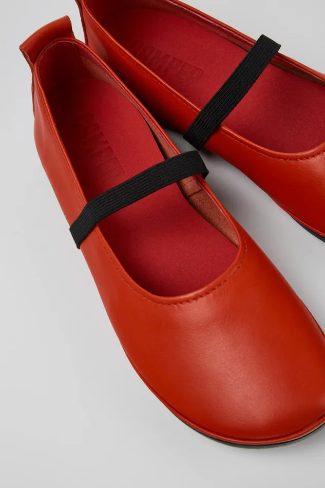 Women Right Red Leather Mary Jane Camper Ballerinas