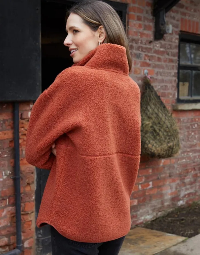 Women Rust Half Zip Borg Fleece Threadbare Fleece Women Rust Half Zip Borg Fleece Threadbare Fleece