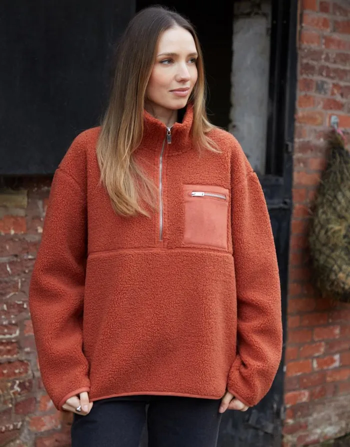 Women Rust Half Zip Borg Fleece Threadbare Fleece Women Rust Half Zip Borg Fleece Threadbare Fleece