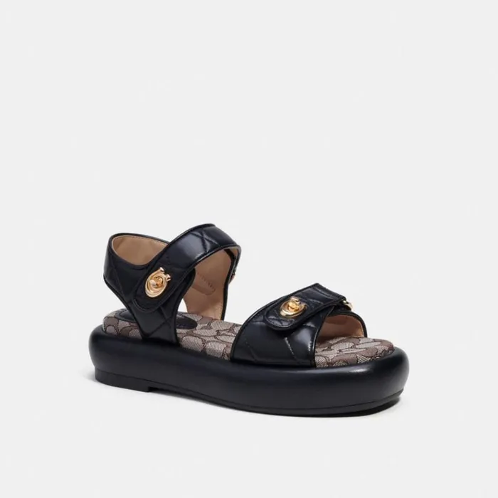 Women Sandals Coach Peyton Sandal With Signature Jacquard Black