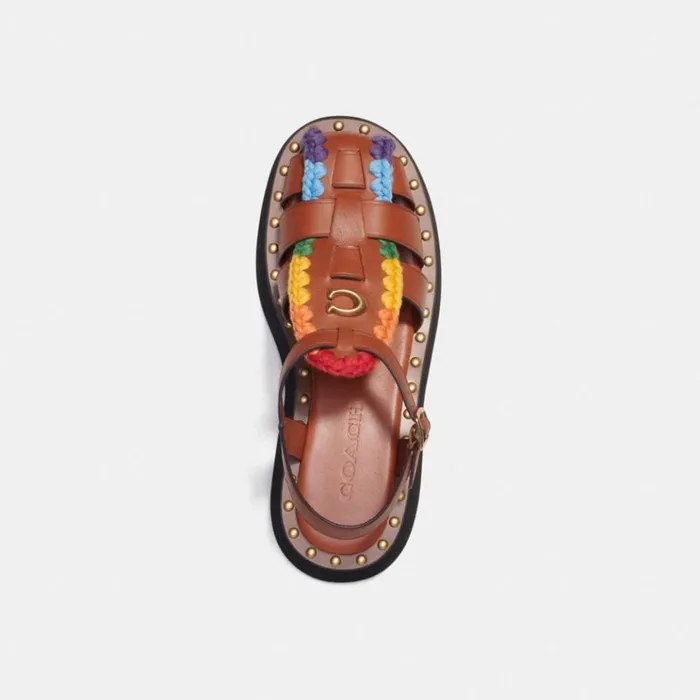Women Sandals Coach Vivienne Sandal With Rainbow Crochet Burnished Amberrainbow Women Sandals Coach Vivienne Sandal With Rainbow Crochet Burnished Amberrainbow