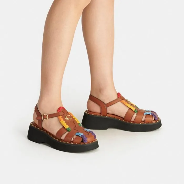 Women Sandals Coach Vivienne Sandal With Rainbow Crochet Burnished Amberrainbow Women Sandals Coach Vivienne Sandal With Rainbow Crochet Burnished Amberrainbow