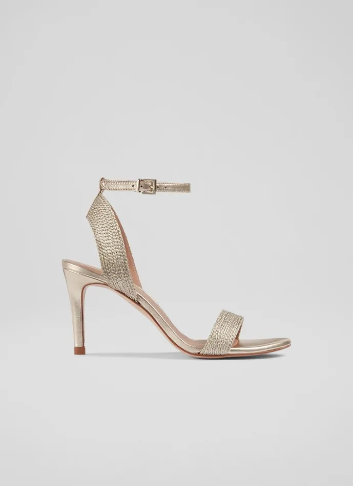 Women Sandals LKBennett Ivette Gold Metallic Rope Sandals Gold