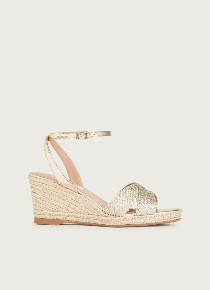 Women Sandals LKBennett Santana Gold Rope Wedges Gold