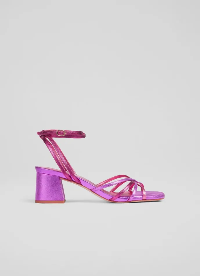 Women Sandals LKBennett Starlet Pink And Purple Metallic Strappy Sandals Fuchsia