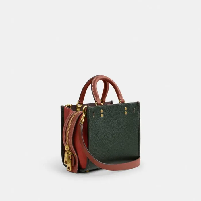 Women Satchels and Top Handles Coach Rogue 20 In Colorblock Brassamazon Green Multi