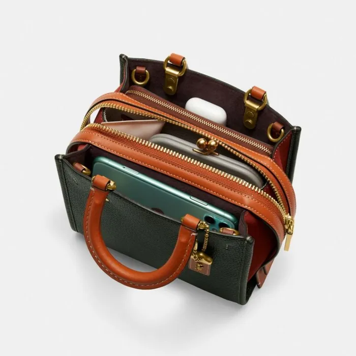 Women Satchels and Top Handles Coach Rogue 20 In Colorblock Brassamazon Green Multi