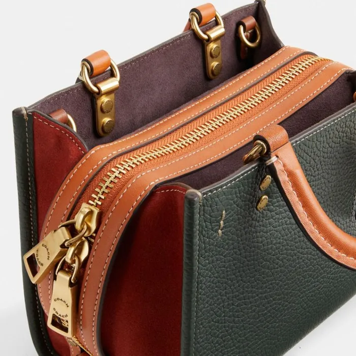 Women Satchels and Top Handles Coach Rogue 20 In Colorblock Brassamazon Green Multi