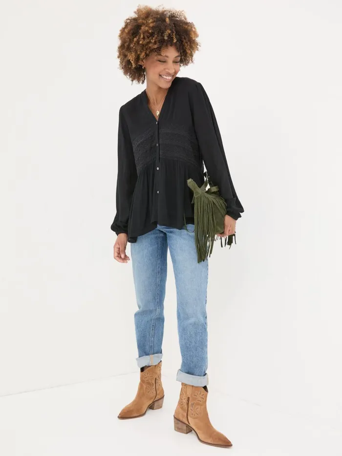 Women Shirts and Blouses Fat Face Black Lou Embroidered Blouse
