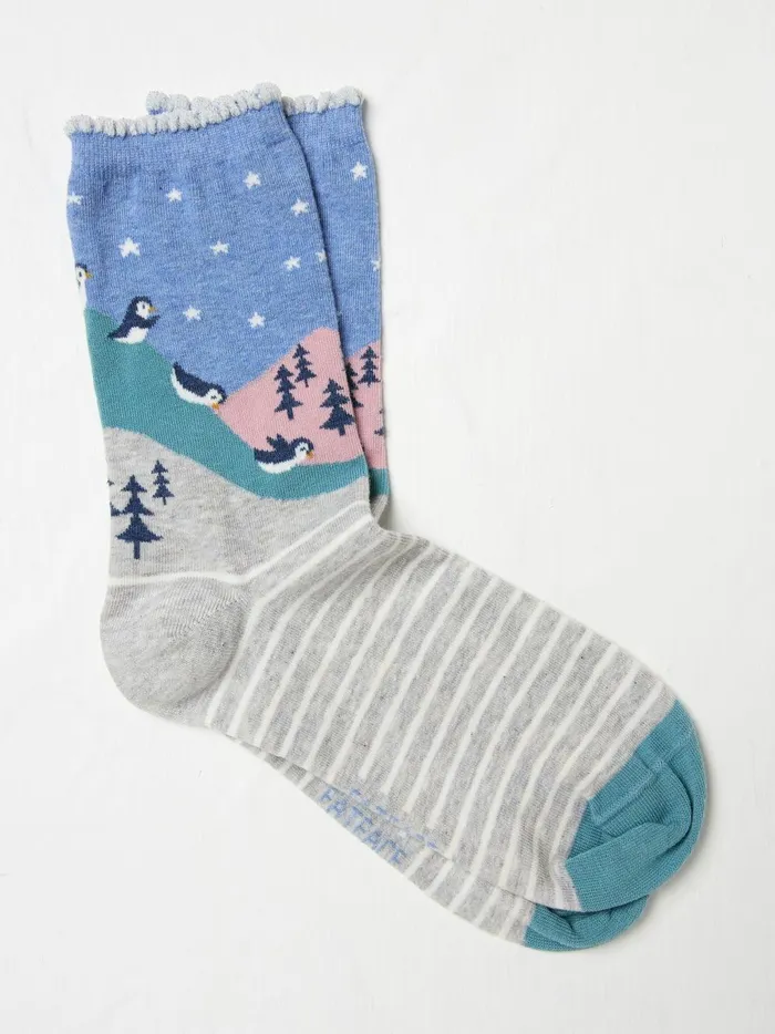 Women Socks and Tights Fat Face Grey Penguin Scene Socks