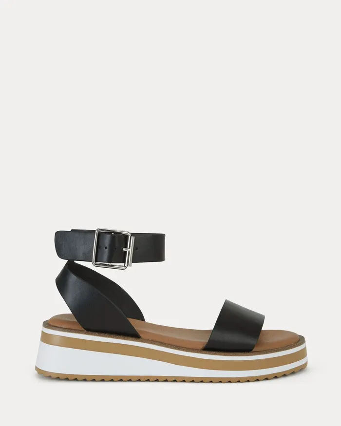 Women THALIYA BLACK Strappy Sandals Flatforms NOVO Shoes