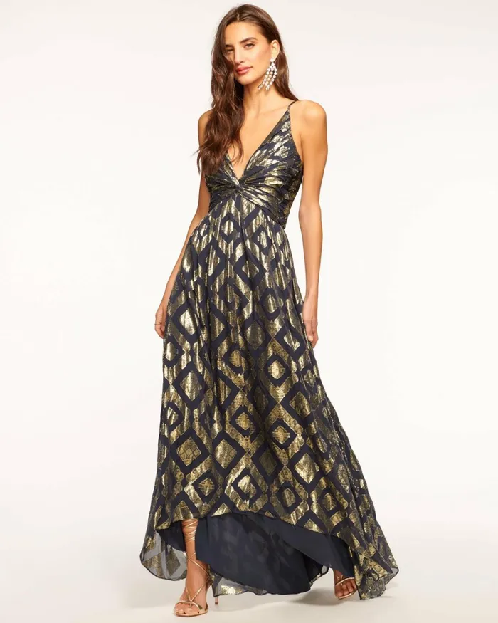 Women Toby VNeck Maxi Dress Navy Jacquard Ramy Brook Dresses