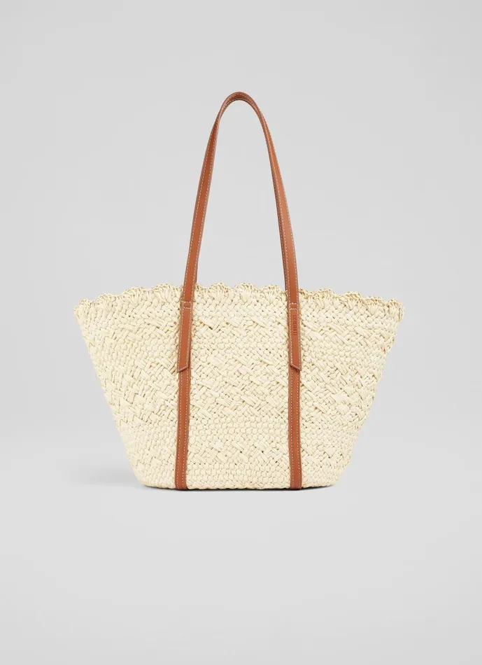 Women Tote Bags LKBennett Didi Natural Raffia Scallop Edge Basket Bag