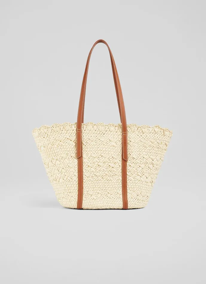 Women Tote Bags LKBennett Didi Natural Raffia Scallop Edge Basket Bag Women Tote Bags LKBennett Didi Natural Raffia Scallop Edge Basket Bag