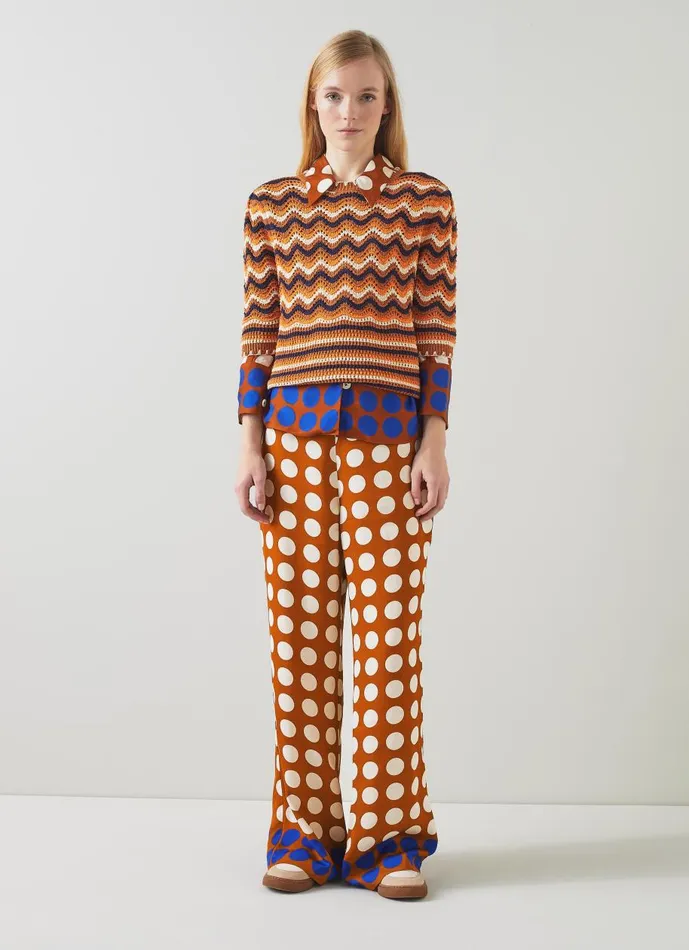 Women Trousers LKBennett Elise Caramel Cream And Blue Graphic Spot Trousers Multi Women Trousers LKBennett Elise Caramel Cream And Blue Graphic Spot Trousers Multi