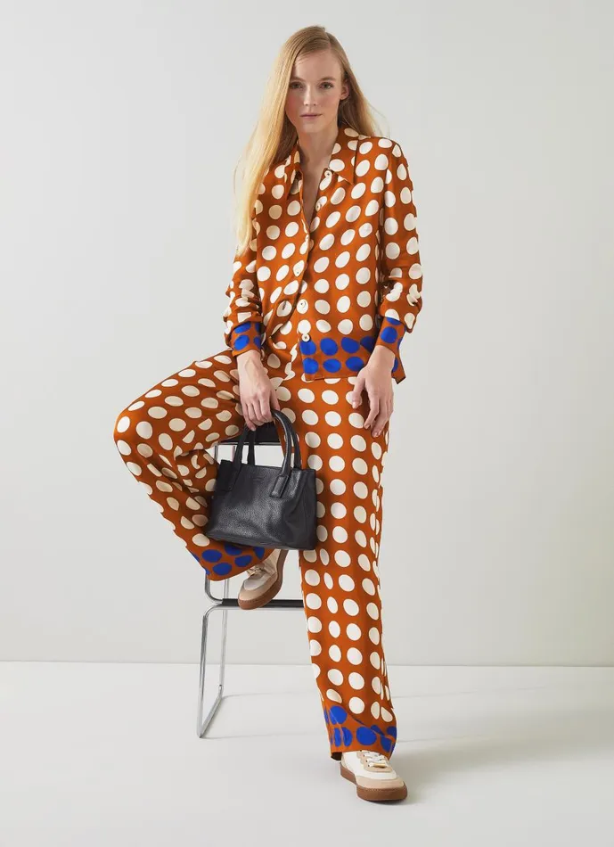 Women Trousers LKBennett Elise Caramel Cream And Blue Graphic Spot Trousers Multi Women Trousers LKBennett Elise Caramel Cream And Blue Graphic Spot Trousers Multi