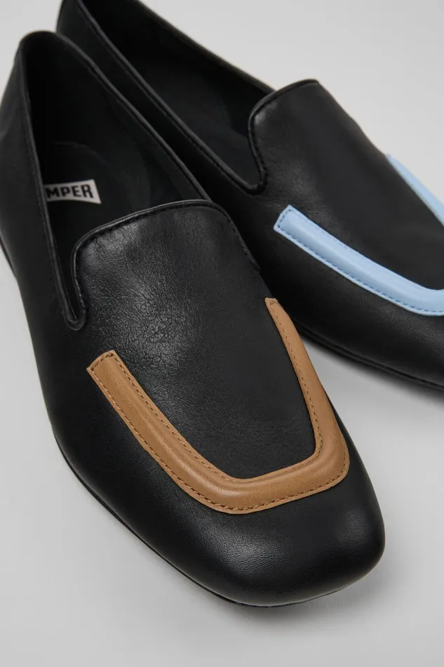 Women Twins Black Leather Ballerinas Camper Formal Shoes