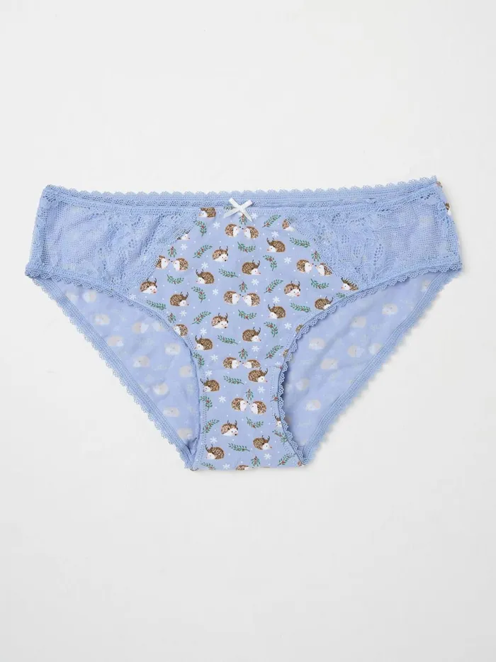 Women Underwear Fat Face Chambray Blue Festive Hedgehog Mini Knickers