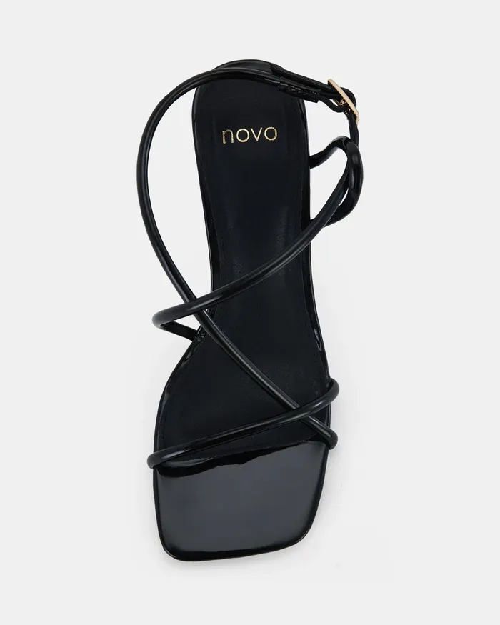 Women USSANA BLACK Open Toe Heels Peep Toes NOVO Shoes
