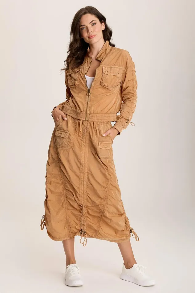 XCVI Zeno Ruched Sporty Cargo Midi Skirt Women Skirts